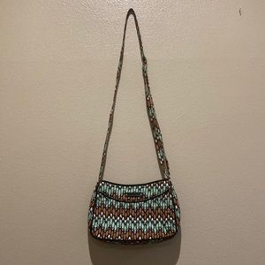 vera bradley blue and brown patterned crossbody